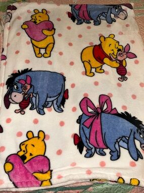 Winnie the Pooh, Piglet and Eeyore Pink Polka Dot Plush Throw Blanket